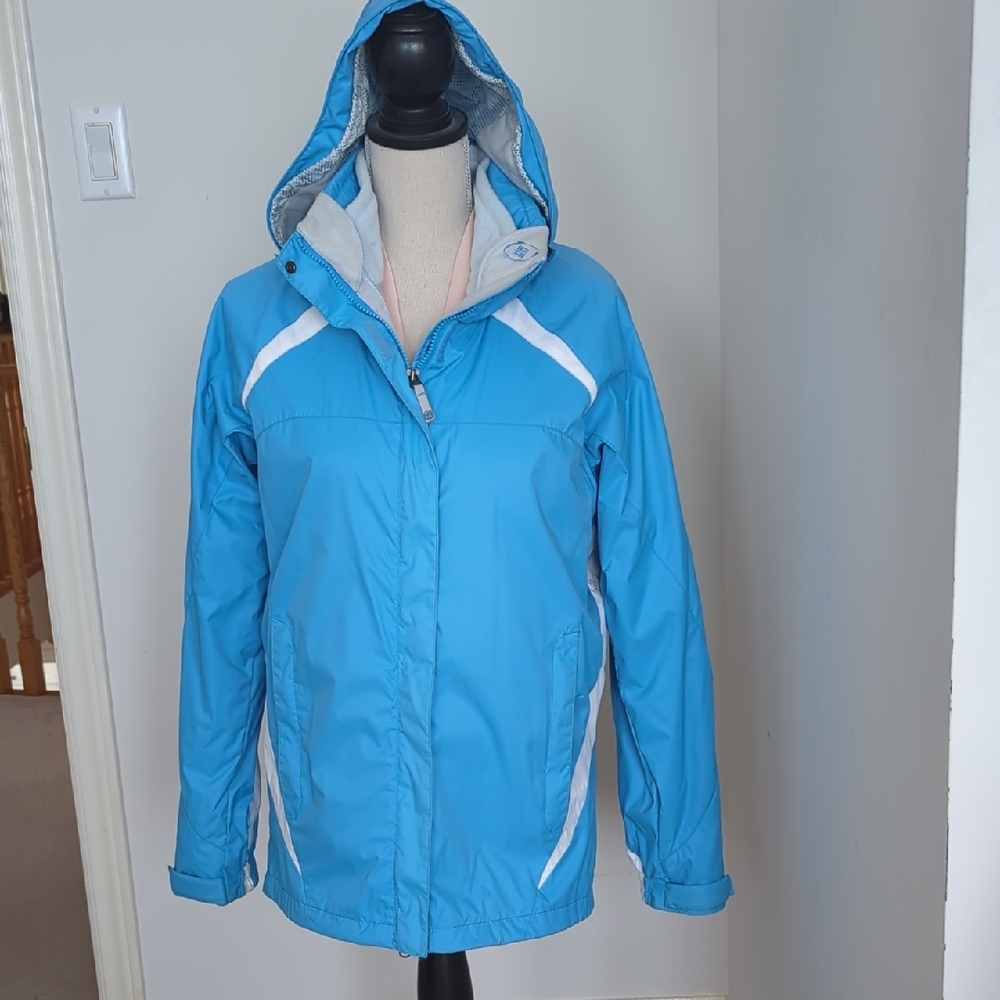 Columbia Light Blue Hooded Ski Jacket with White Accents